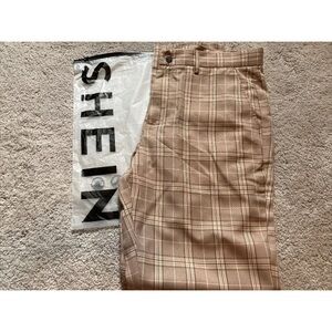 Shein Men’s Plaid Dress Pants Brown Large New